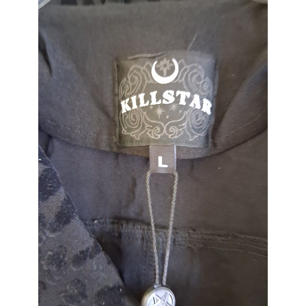 Killstar Sz Lg Claw Black Biker Cropped Jacket Flocked Leopard Print Goth New - Picture 6 of 12